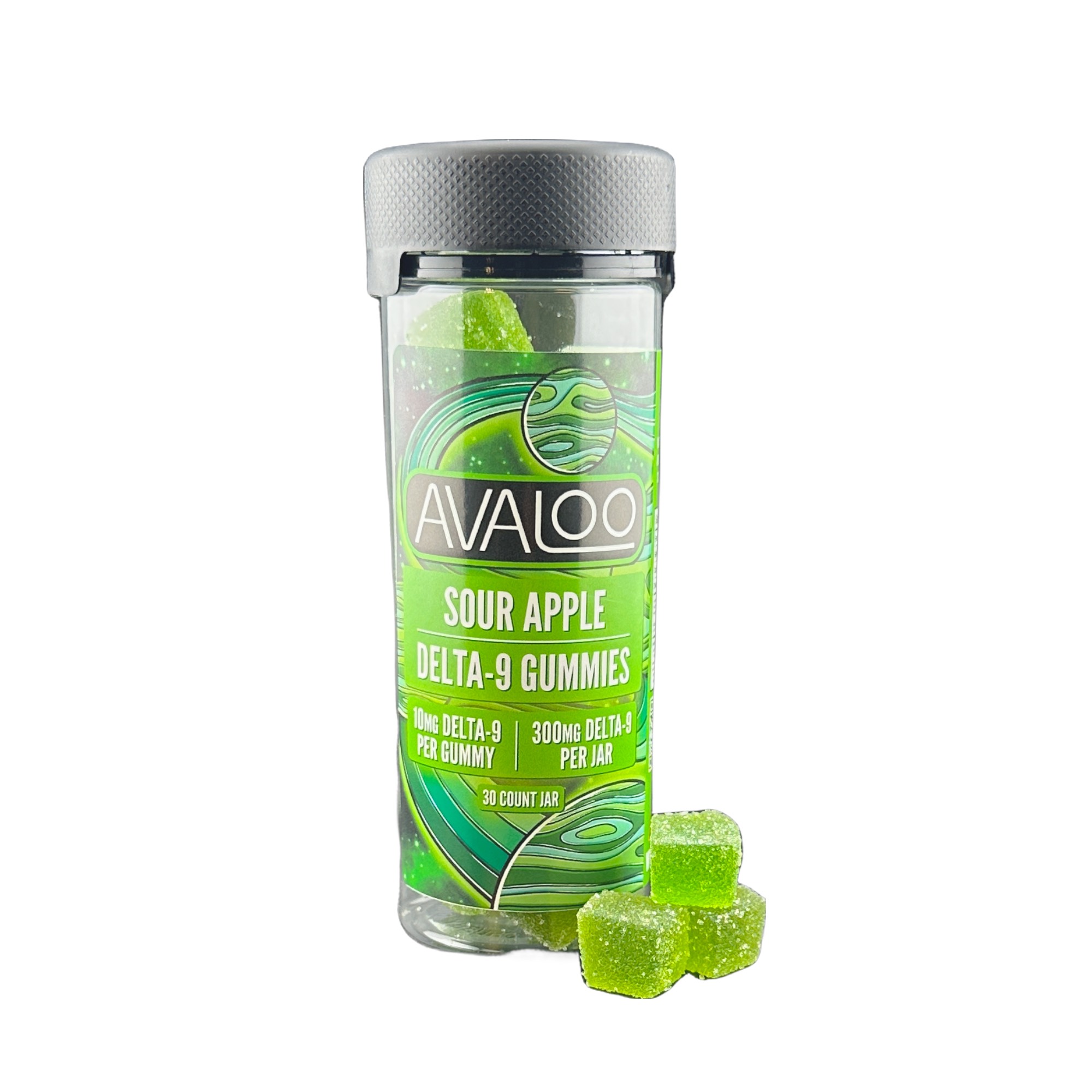 Delta 9 + CBD Gummies - Sour Apple from Avaloo d9 gummy 300mg sour apple