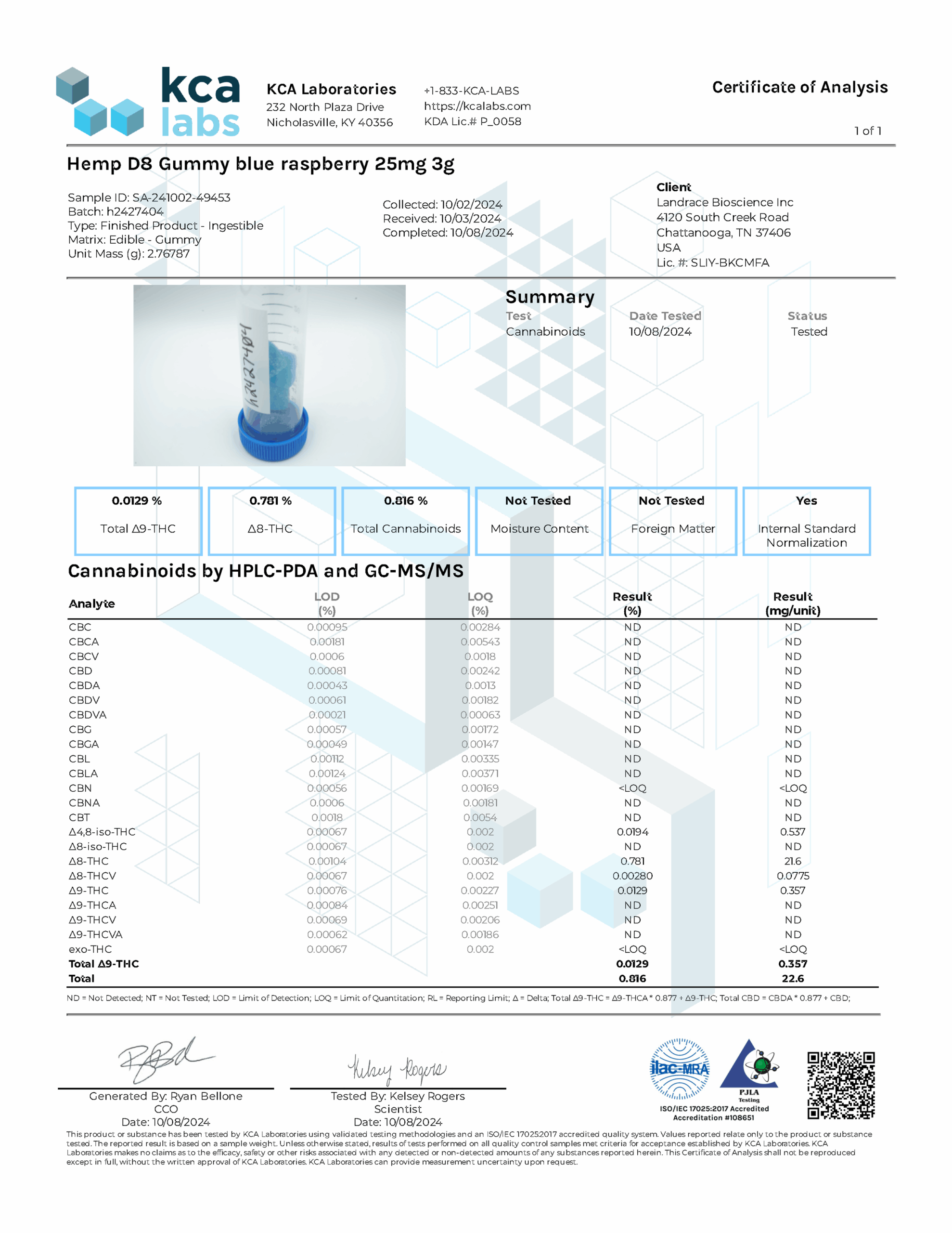 Delta 8 Gummies - Strawberry from Avaloo 25mg delta 8 gummy coa