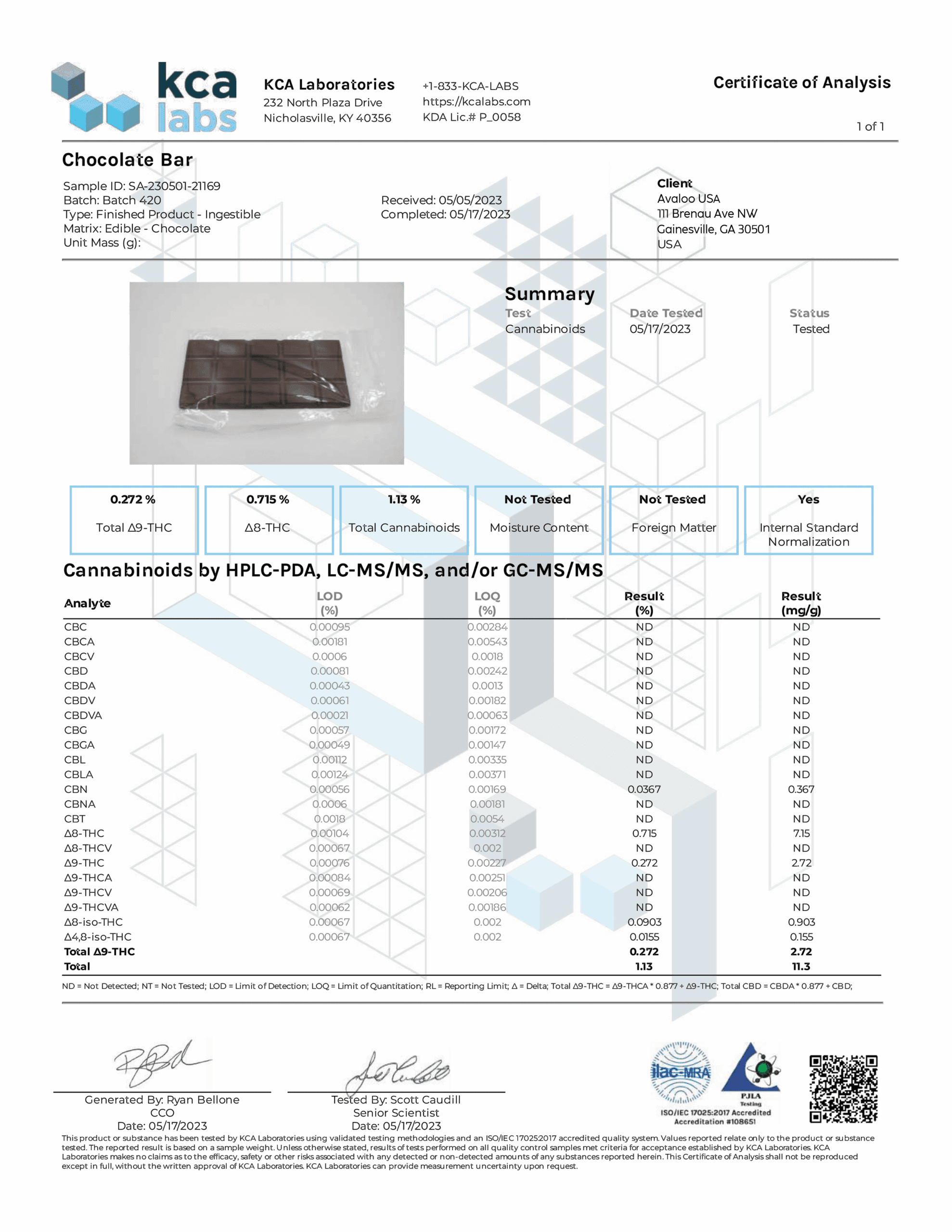 D8+D9 Chocolate Bar 500mg - White from Avaloo 500mg d8+d9 chocolate bar coa