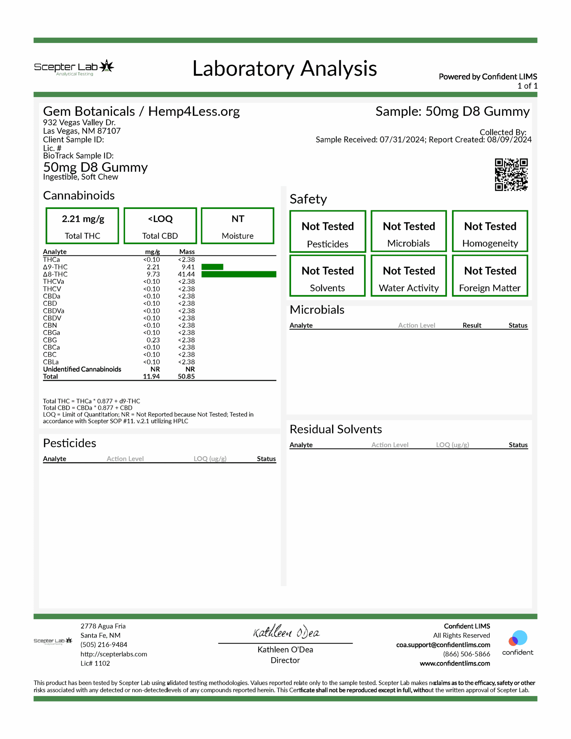 Delta 8 Gummies - Strawberry from Avaloo 50mg d8 gummy coa